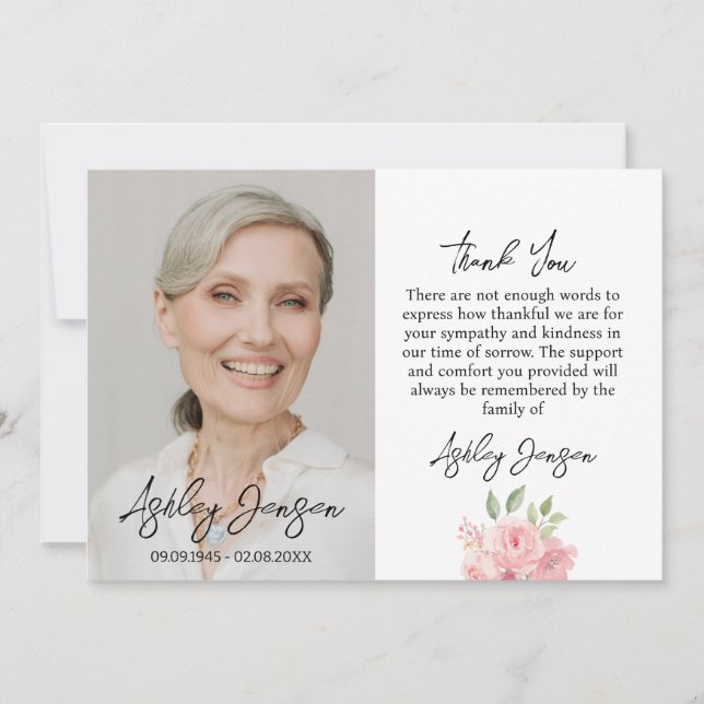 Cartão De Agradecimento Sympathy Rose Photo Funeral Thank You Card (Frente)