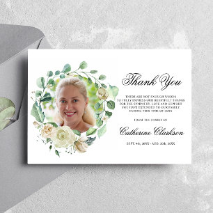 Cartão De Agradecimento Sympathy Thank You Memorial White Greenery Wreath