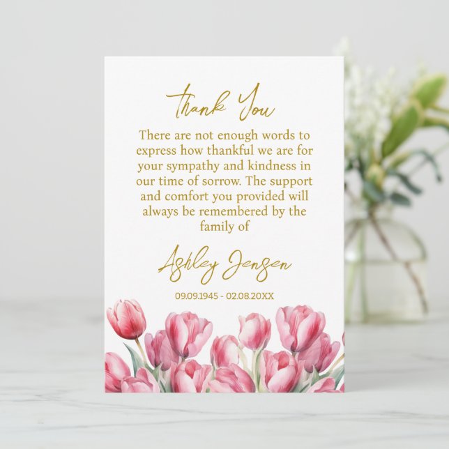Cartão De Agradecimento Sympathy Tulip Funeral Thank You Card (Em pé/Frente)
