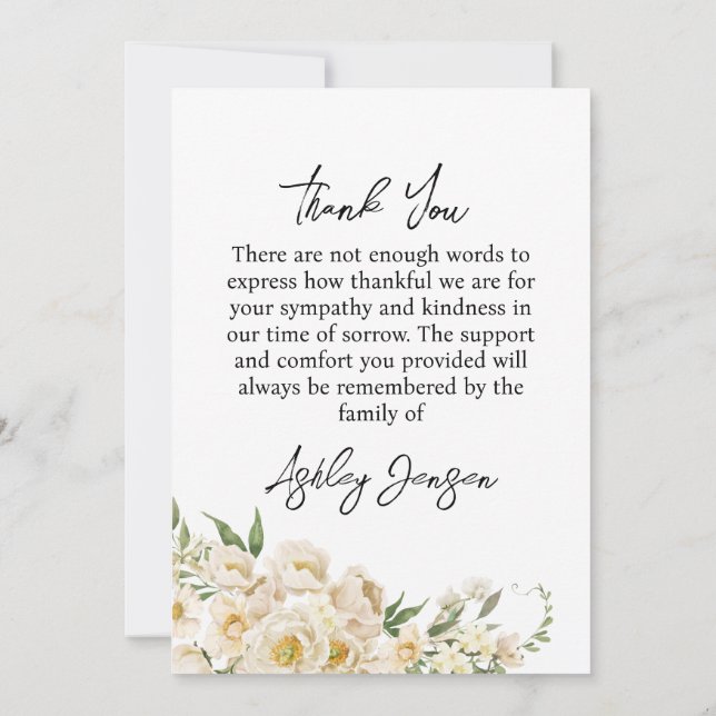 Cartão De Agradecimento Sympathy White Rose Photo Funeral Thank You Card (Verso)