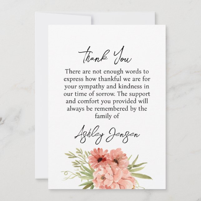 Cartão De Agradecimento Sympathy Zinnia Photo Funeral Thank You Card (Verso)