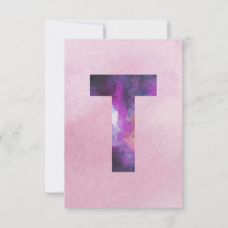 Cartão De Agradecimento T em letra de galáxia espacial rosa e roxa