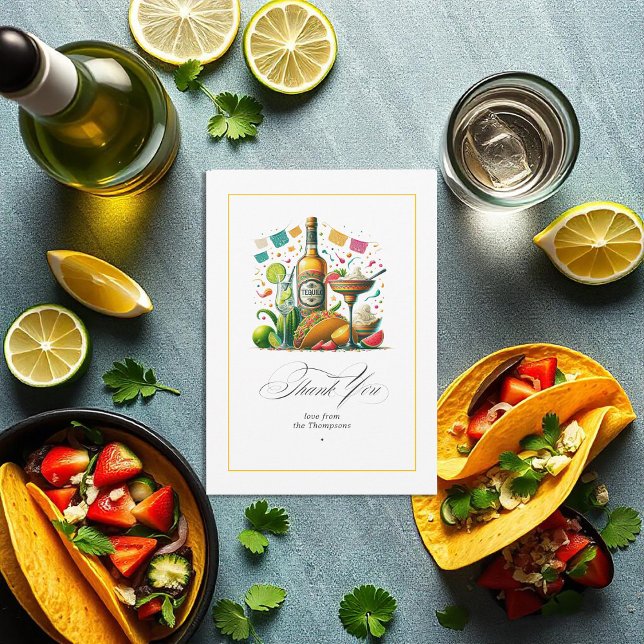 Cartão De Agradecimento Tacos de Fiesta e Tequila (Fiesta Tacos and Tequila Thank You Card)