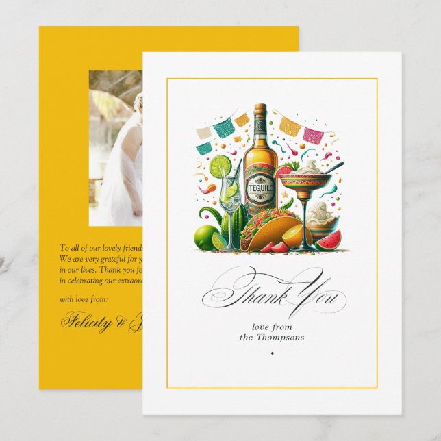 Cartão De Agradecimento Tacos e Tequila da Festa (Frente/Verso)