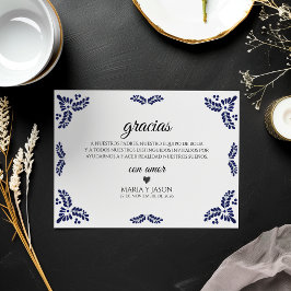 Cartão De Agradecimento Talavera Black Floral Minimalist Spanish Wedding
