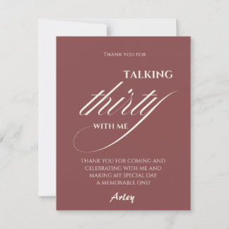 Cartão De Agradecimento Talk thirty to me Minimalist 30th Birthday Party