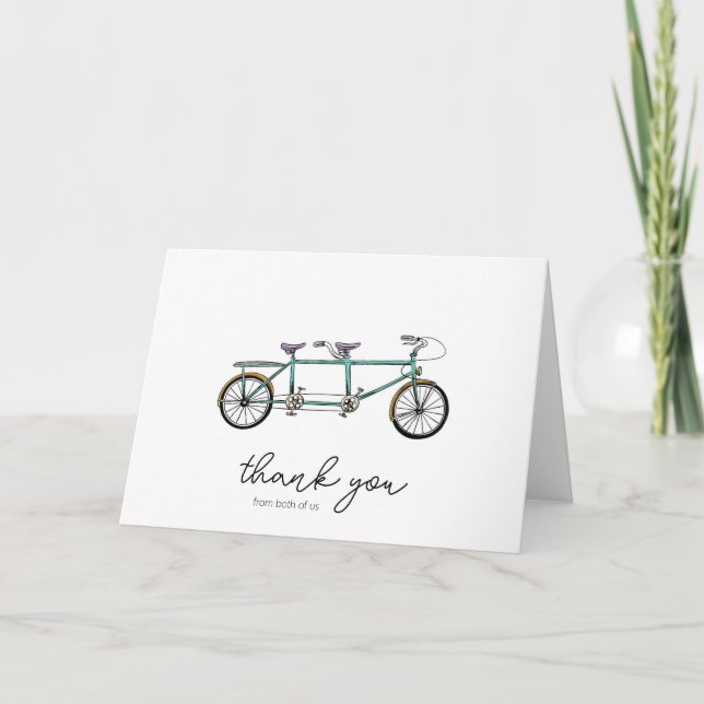 Cartão De Agradecimento Tandem Bike Obrigado dos Dois, Casamento (Frente)