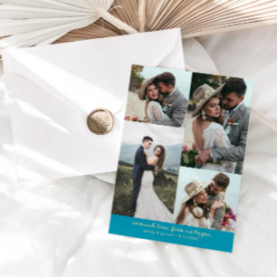 Cartão De Agradecimento Tanto Amor Elegante Foto de Casamento Aqua Azul