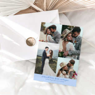 Cartão De Agradecimento Tanto Amor Elegante Foto de Casamento Azul Gélido