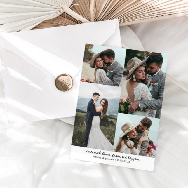 Cartão De Agradecimento Tanto Amor Elegante Foto de Casamento Branco (Criador carregado)