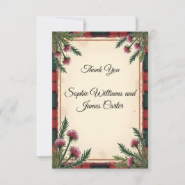 Cartão De Agradecimento Tartan de Cardo Escocês Vermelho Casamento Obrigad