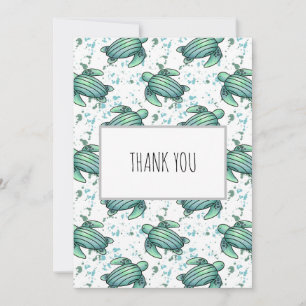 Cartão De Agradecimento tartaruga marinha padrão azul verde animal