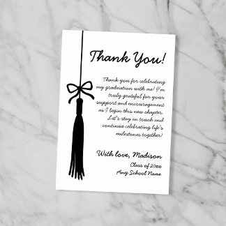 Cartão De Agradecimento Tassel Bow Black & White Class Of 2026 Graduation
