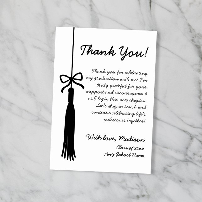 Cartão De Agradecimento Tassel Bow Black & White Class Of 2026 Graduation (Tassel Bow Black & White Class Of 2026 Graduation Thank You Card)