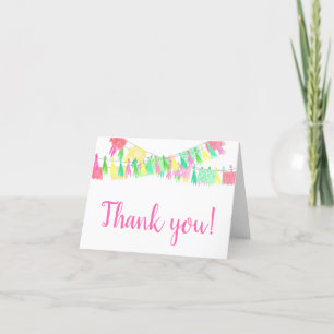 Cartão De Agradecimento Tassel Personalizado de Papel Picado Rosa Verde Fe