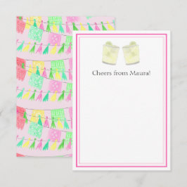 Cartão De Agradecimento Tassel Personalizado Papel Picado Rosa Verde Fiest