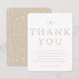 Cartão De Agradecimento Taupe Floral Thank You Card | Baby Shower