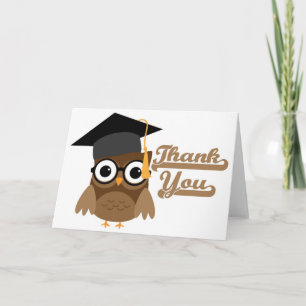 Cartão De Agradecimento Tawny Owl with Glasses Graduation Thank You Card