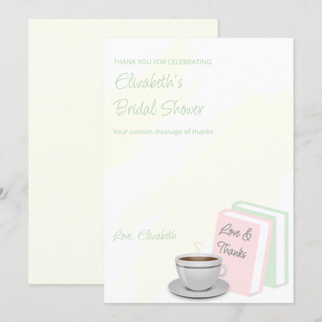 Cartão De Agradecimento Tea & Books Bridal Shower (Frente/Verso)