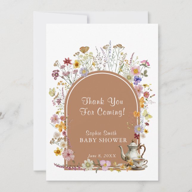 Cartão De Agradecimento Tea Party Wildflower Baby In BloChá de fraldas (Frente)