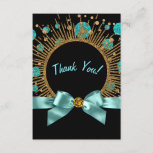 Cartão De Agradecimento Teal Blue e Dourado obrigado