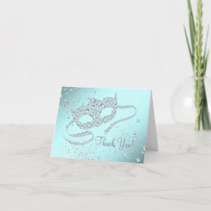 Cartão De Agradecimento Teal Blue Masquerade Party Thank You