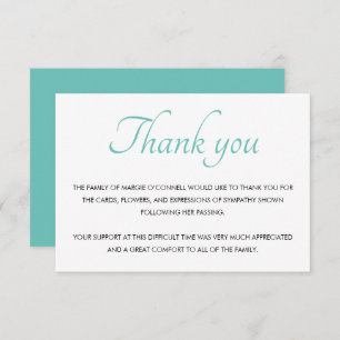 Cartão De Agradecimento Teal Blue Obrigado Serviço de Memória Funeral