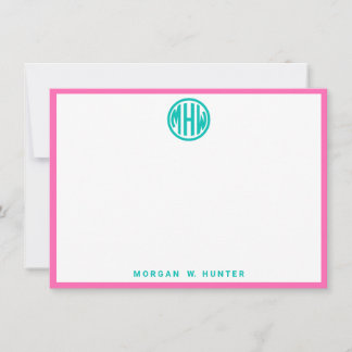 Cartão De Agradecimento Teal Circle Monogram Font DIY BG