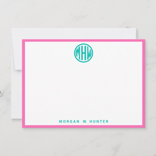 Cartão De Agradecimento Teal Circle Monogram Font DIY BG (Frente)