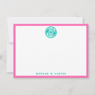 Cartão De Agradecimento Teal Circle Monogram Font DIY BG