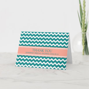Cartão De Agradecimento Teal Coral Chevron Bridal Shower Thank You Card