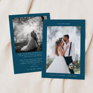 Cartão De Agradecimento Teal de Foto de Casamento Minimalista de Amor e Ob