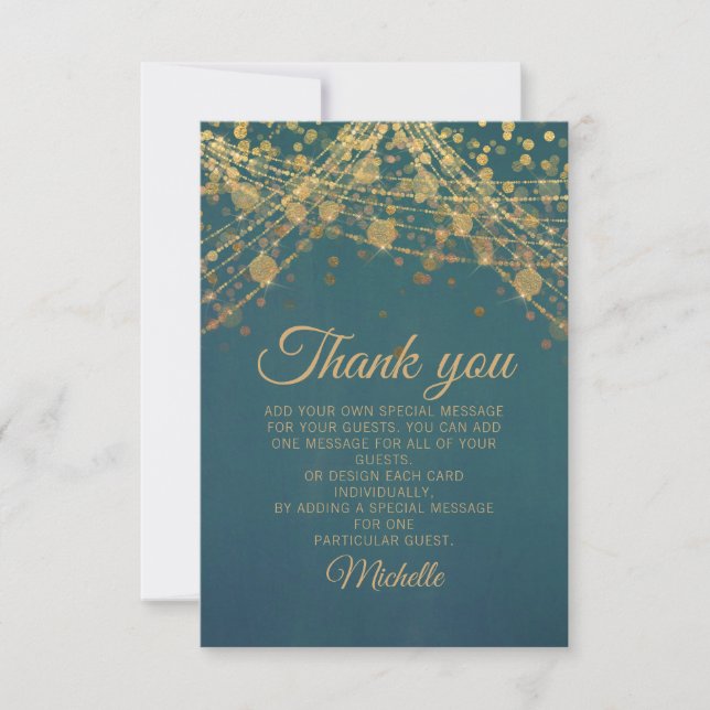 Cartão De Agradecimento Teal Dourado Glitter Bokeh Festa de aniversário Ob (Frente)