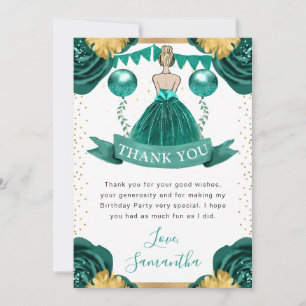 Cartão De Agradecimento Teal Dress Blonde Haired Princess Birthday