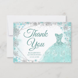 Cartão De Agradecimento Teal e Silver Snowflake Winter Mis XV Anos