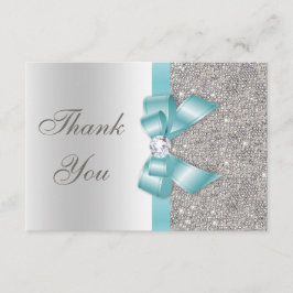 Cartão De Agradecimento Teal Faux Arco Silver Diamantes Obrigado