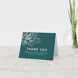 Cartão De Agradecimento Teal Foliage Elegant Weding Obrigado