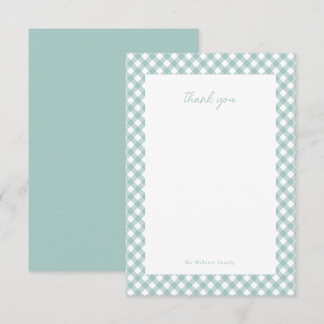 Cartão De Agradecimento Teal gingham chá de fraldas simples e personalizad (Frente/Verso)