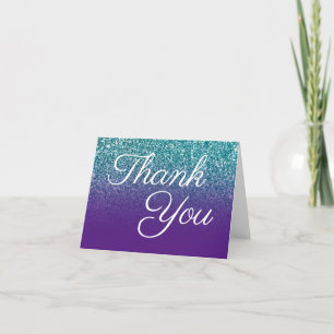 Cartão De Agradecimento Teal Glitter Royal Purple Ombre