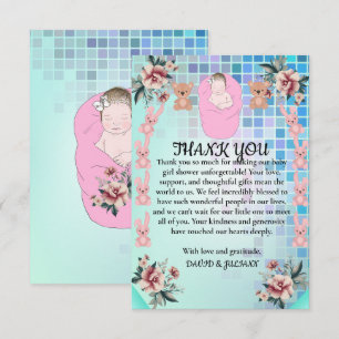 Cartão De Agradecimento Teal Modern Boho Floral Princess Baby Chá