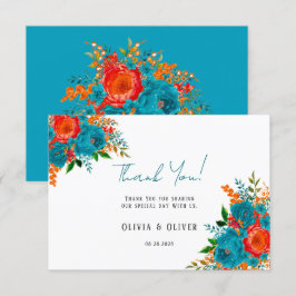 Cartão De Agradecimento Teal Orange Botanical Floral Weding Obrigado