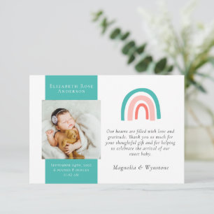 Cartão De Agradecimento Teal Rainbow Photo New Baby