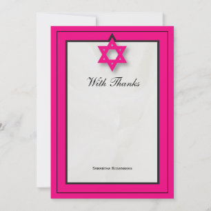 Cartão De Agradecimento Tecido Elegante Rosa Quente Bat Mitzvah Obrigado N