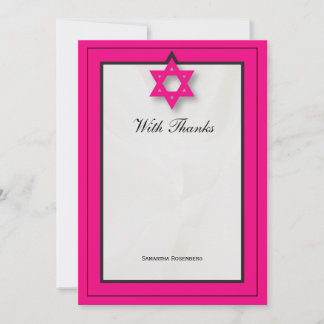 Cartão De Agradecimento Tecido Elegante Rosa Quente Bat Mitzvah Obrigado N