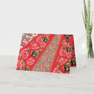Cartão De Agradecimento Tecido vermelho vibrante com intrincado floral e