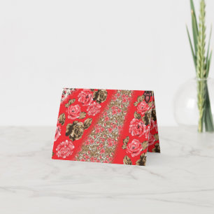 Cartão De Agradecimento Tecido vermelho vibrante com intrincado floral e