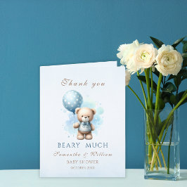 Cartão De Agradecimento Teddy Bear & Balão Azul É um Menino Chave de Bebê
