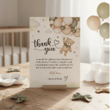 Teddy Bear Balloon Baby Shower Thank You Card