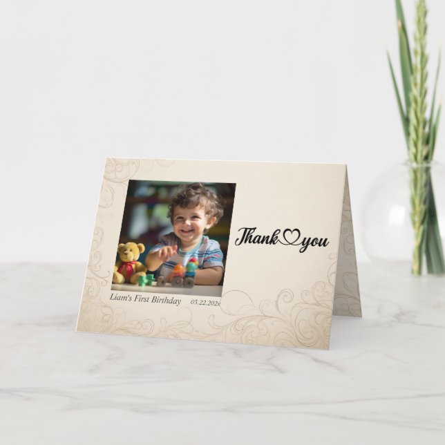 Cartão De Agradecimento Teddy Bear Balões Crianças Foto Aniversário (Frente)