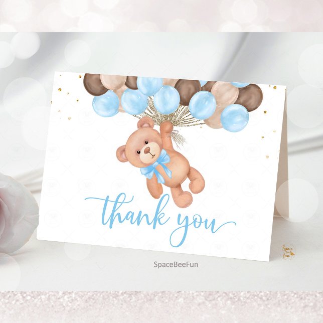 Cartão De Agradecimento Teddy Bear Chá de fraldas mal podemos esperar (Teddy Bear Baby Shower Thank You Card, We Can Barely Wait Thank You, Baby Shower Thank You Card, Bea)